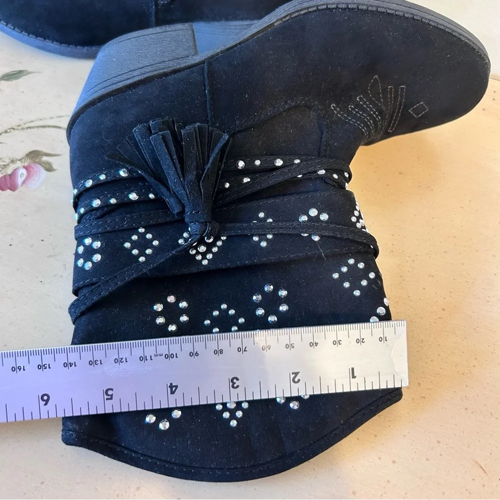 Justice Black Suede Silver Stud Boho Western Cowgirl Boots